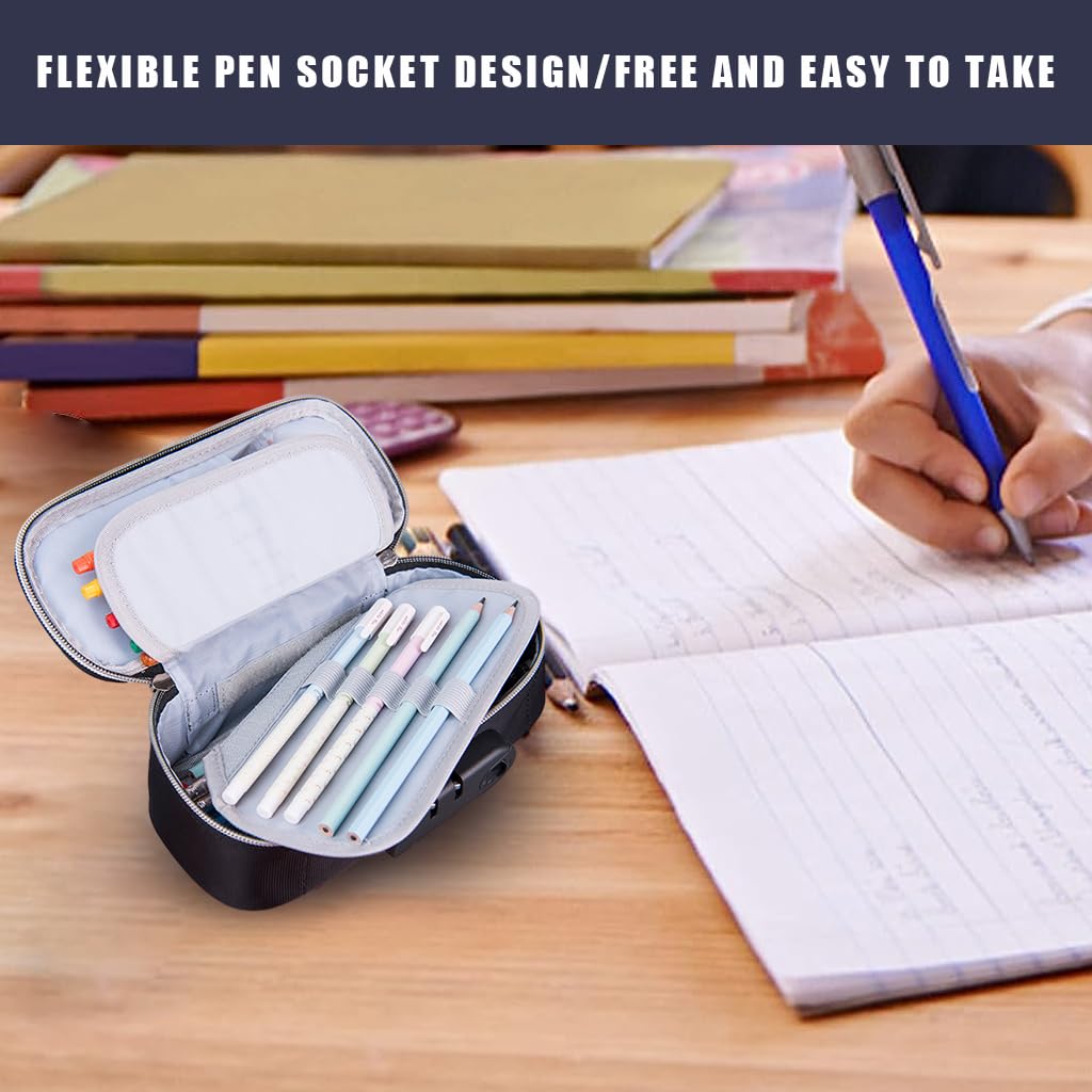 HASTHIP Large Capacity Pencil Case with Combination Lock, 4 Layer Compartments Big Capacity Pencil Pouch for Boys Girls, Waterproof Pencil Box with Pen Insert Compartment for School (Blue) HASTHIP Large Capacity Pencil Case with Combination Lock, 4 Layer Compartments Big Capacity Pencil Pouch for Boys Girls, Waterproof Pencil Box with Pen Insert Compartment for School (Blue)